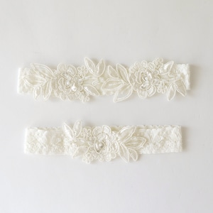 Wedding Garter, Ivory Embroidery Flower Lace Wedding Garter Set, Ivory Garter Set, Wedding Toss Garter 34A image 4