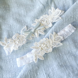 Wedding Garter Set, Ivory Embroidery Flower with Blue Bow Garter Set,Something Blue, Prom  Garter Belt