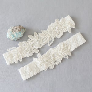 Wedding Garter, Ivory Embroidery Flower Lace Wedding Garter Set, Ivory Garter Set, Wedding Toss Garter 34A image 7