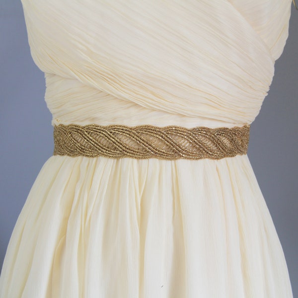 Gold  Metallic Lace with Champagne Satin Sash , Bridal Sash, Bridesmaid Sash , Flower Girl Sash -1824