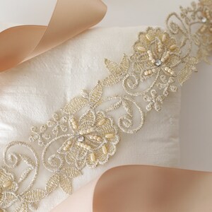 Light Gold Flower Beaded Lace With Champagne Satin Sash, Bridal ...