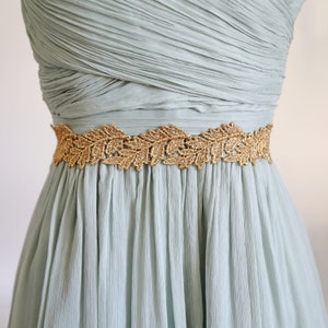 Wedding Sash,Gold Leaf  Metallic Lace with Champagne Satin Sash,  Bridal Sash, Bridesmaid Sash , Head Tie /GSH-06
