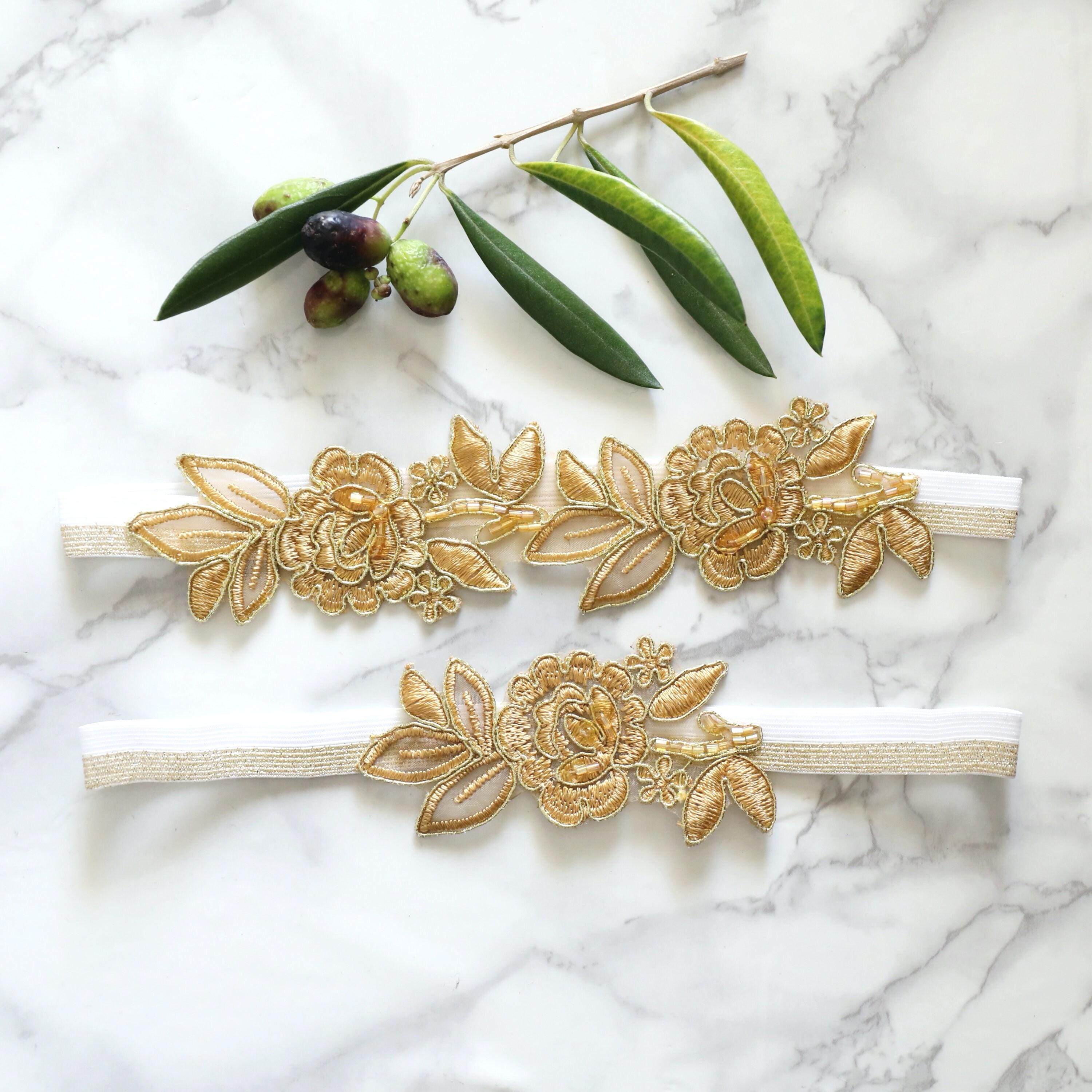 Ensemble 2 Jarretelles Mariage Dentelle Noire Florale - Sexy & Confort, Élastique Taille Haute