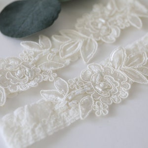 Wedding Garter, Ivory Embroidery Flower Lace Wedding Garter Set, Ivory Garter Set, Wedding Toss Garter 34A image 8