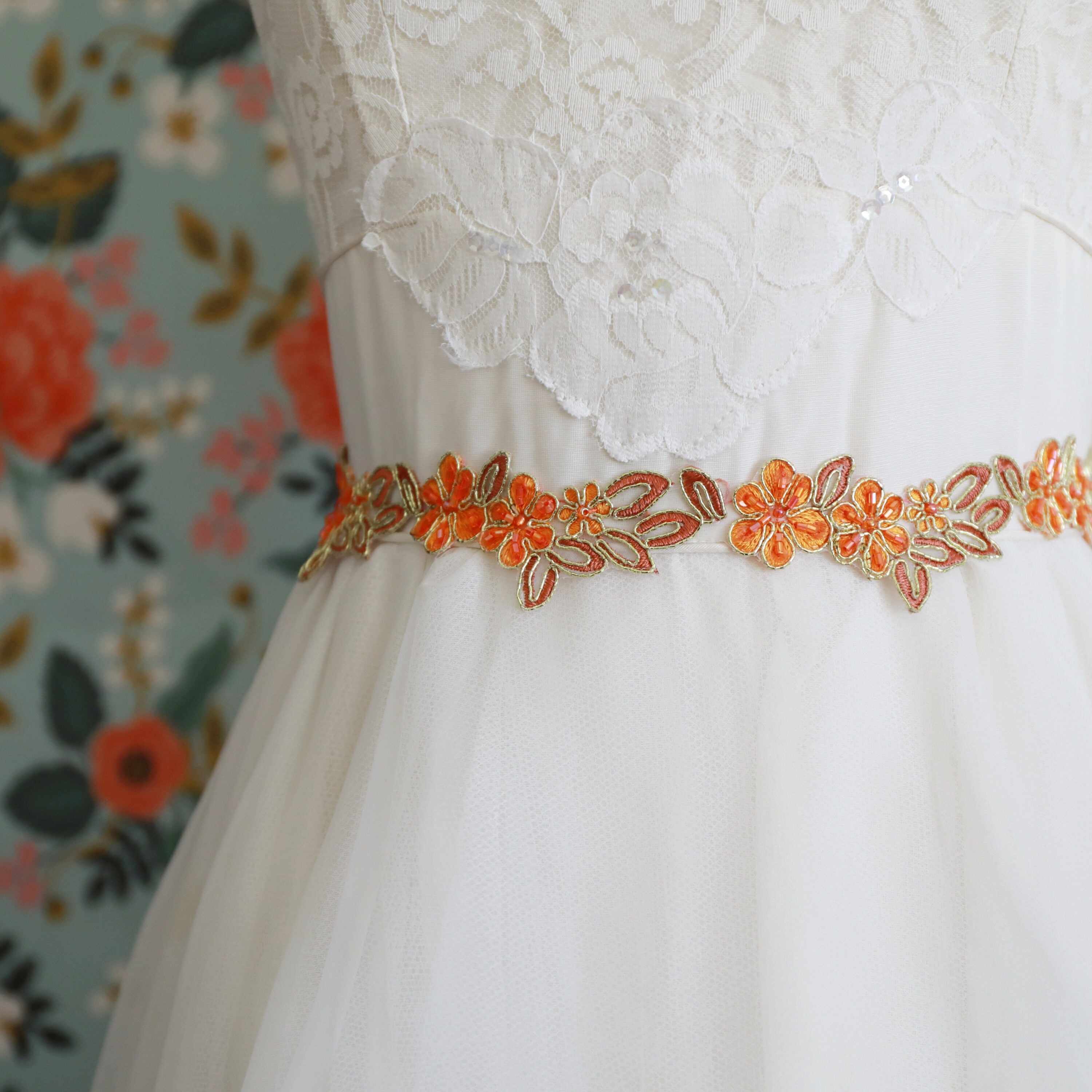 orange sash for wedding dress Orange Beaded Lace Bridal Sash: Flower Girl, Bridesmaid