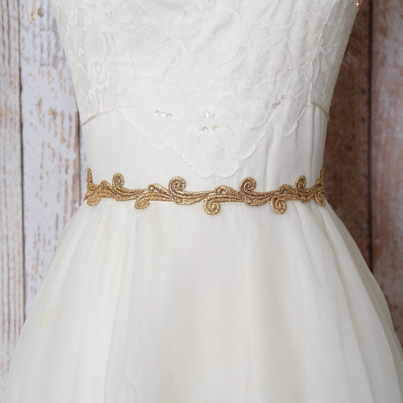 Satin Lace Wedding Dress with Thin Belt