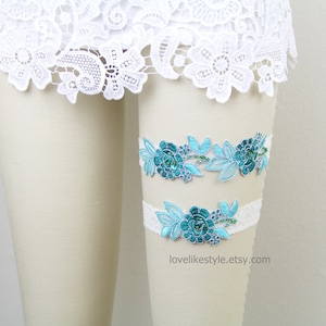 Wedding Garter, Ivory Embroidery Flower Lace Wedding Garter Set, Ivory Garter Set, Wedding Toss Garter 34A image 5