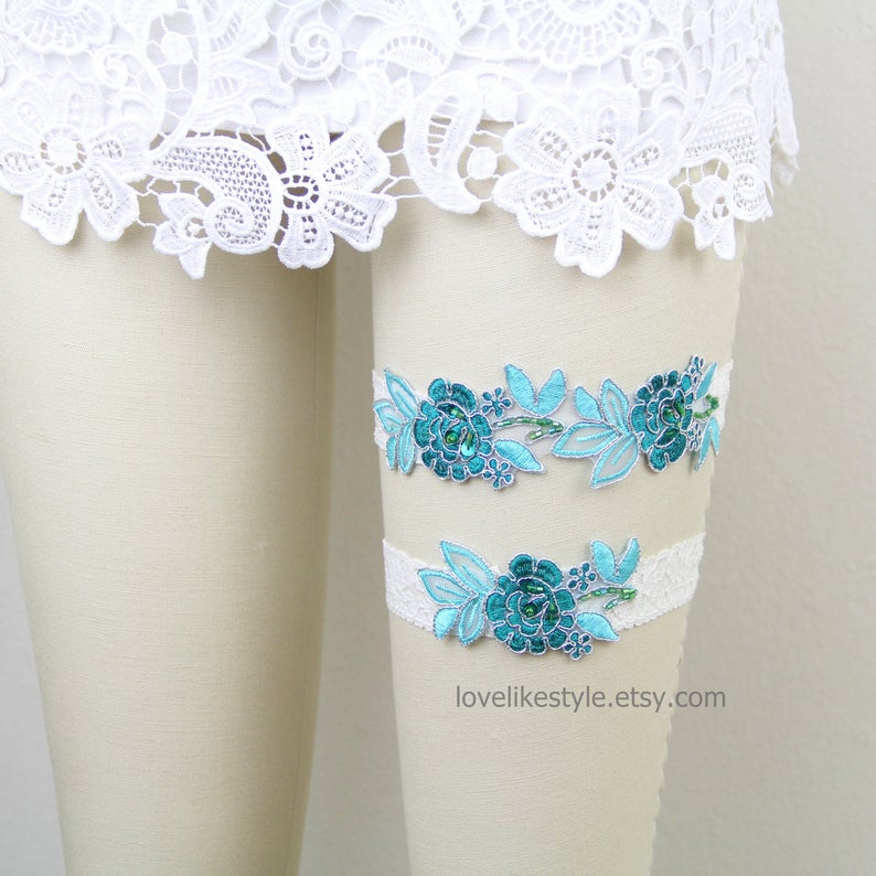 Wedding Garter, Ivory Embroidery Flower Lace Wedding Garter Set, Ivory Garter Set, Wedding Toss Garter 34A image 5