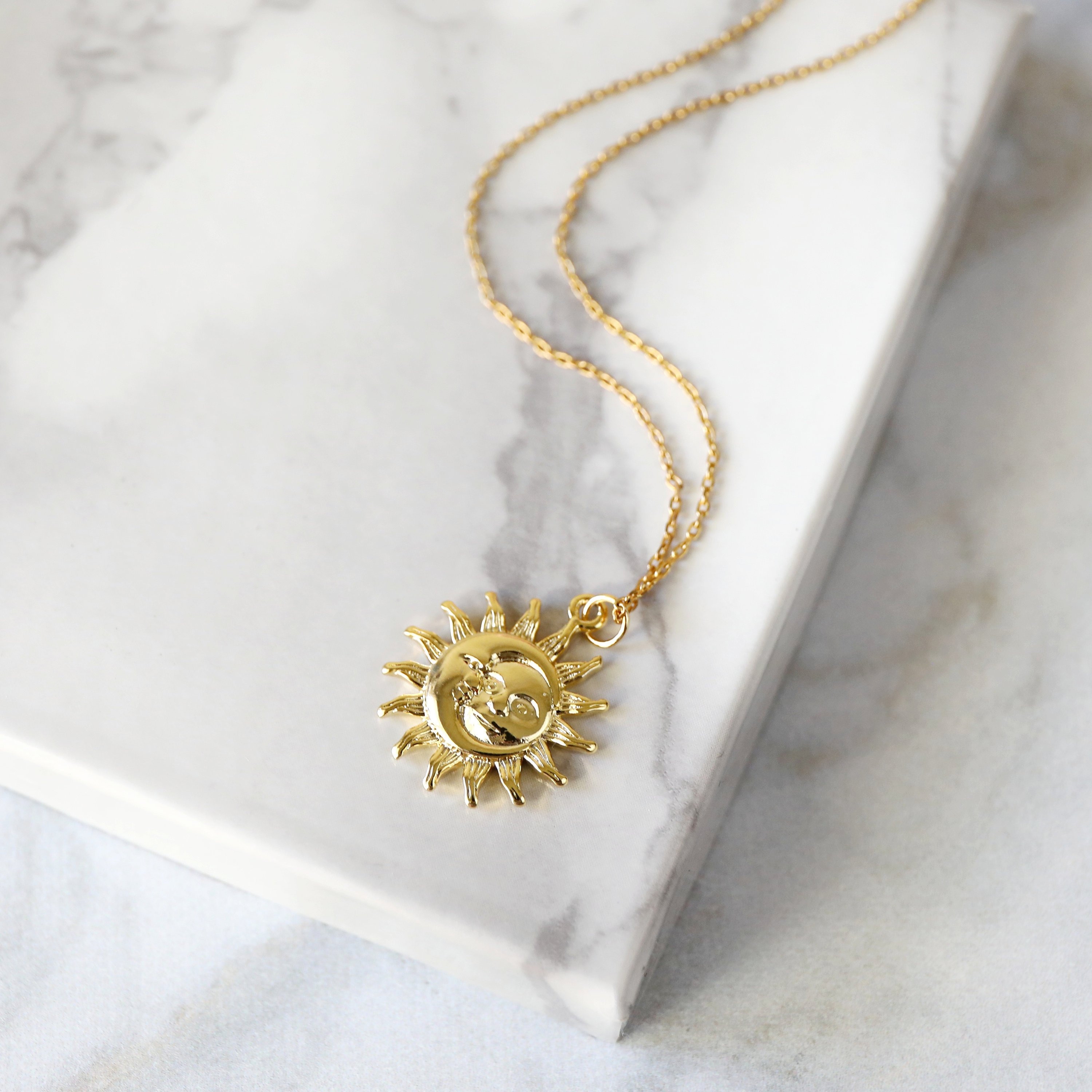 Sun and Moon Charm Necklace in Gold