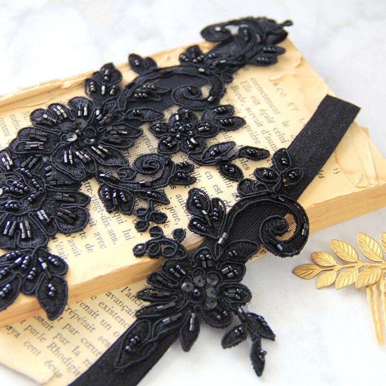 Ivory Wedding Garter 1804 Black Beaded Lace Garter Set,Bridal Wedding Grter,Wedding Garter Set Wedding Garter Set