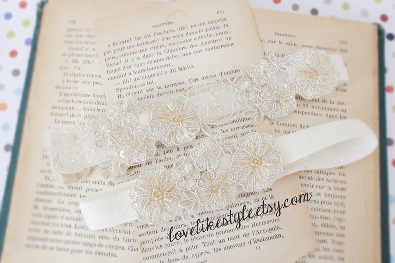 Toss Garter Light Gold Beaded Lace Wedding Garter Set Ivory Lace Garter Set Keepsake Garter GT-26