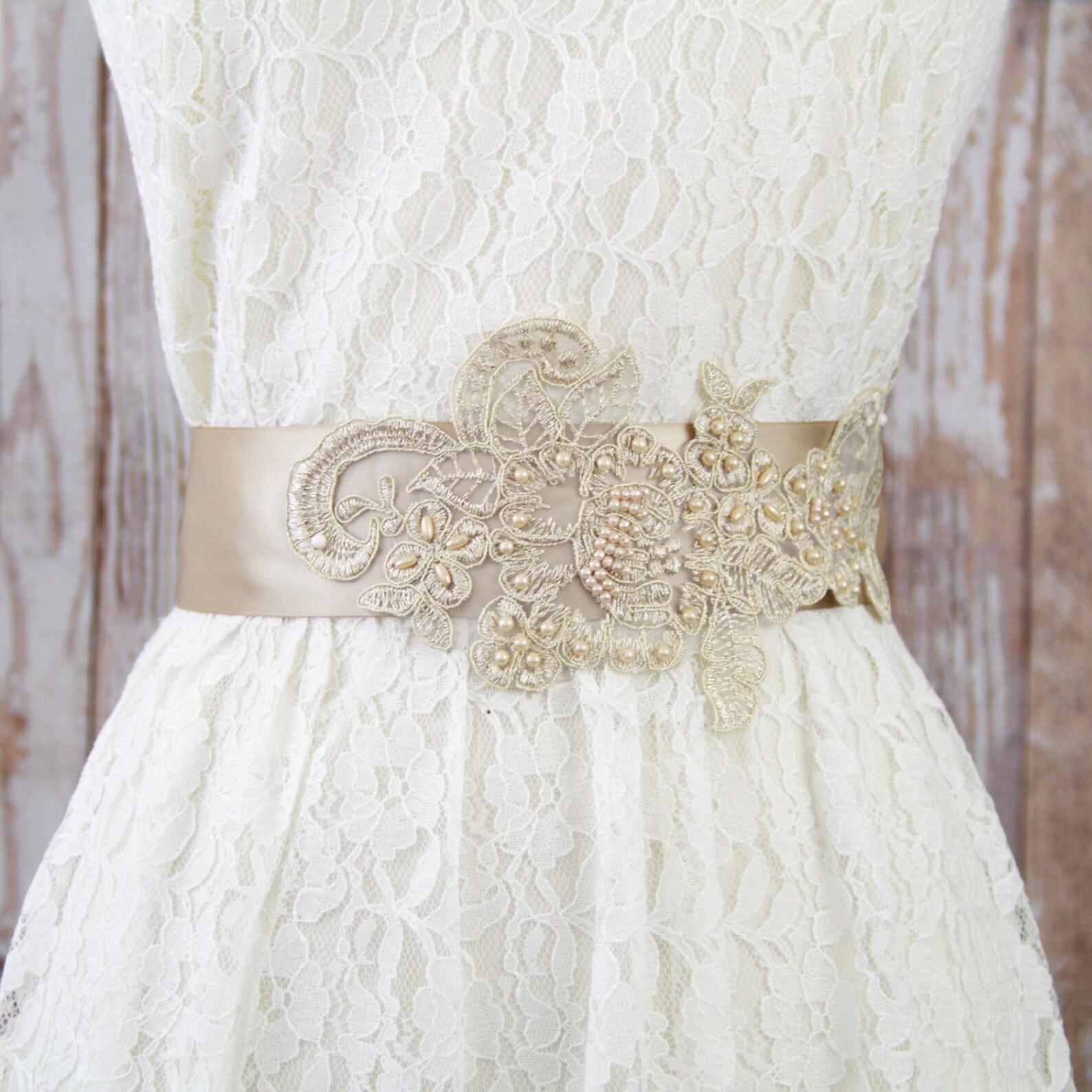 Champagne Pearl Beaded Lace Sash Bridal Sash Bridesmaid Etsy