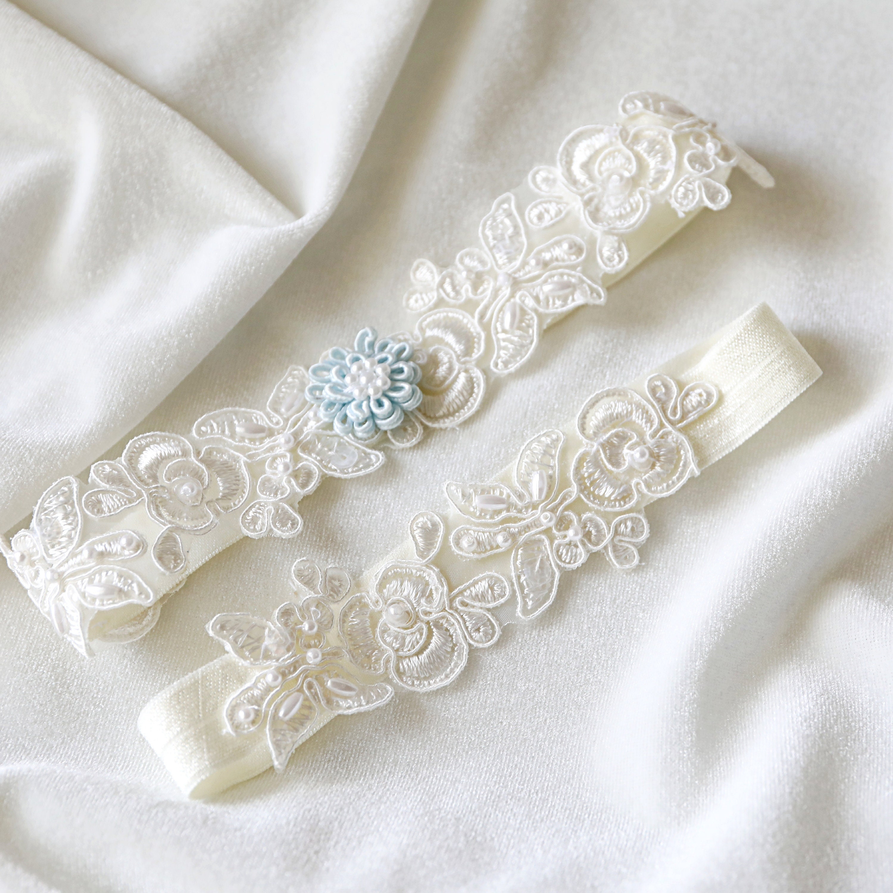 Wedding Garter Set Ivory Beaded Lace Garter SetBridal | Etsy