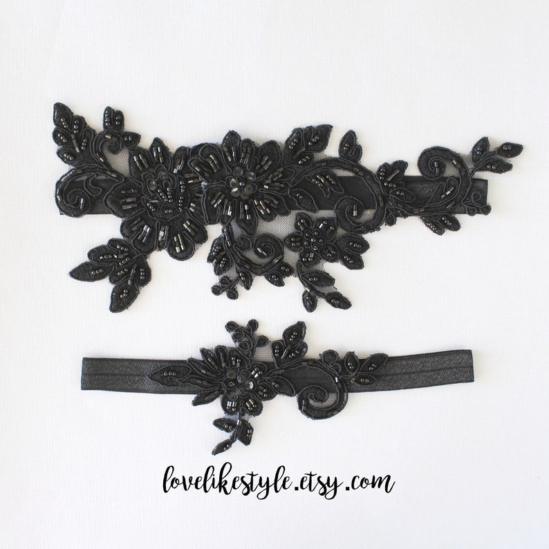 Ivory Wedding Garter 1804 Black Beaded Lace Garter Set,Bridal Wedding Grter,Wedding Garter Set Wedding Garter Set