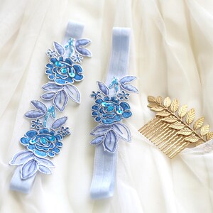 Wedding Garter Set, Blue Flower Lace with Simple Elastic Garter, Something Blue,Blue Wedding Garte, Bridal Blue Garter Belt