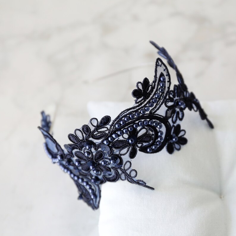 Navy Wedding Headband Navy Beaded Lace Headband Bridal Navy Etsy