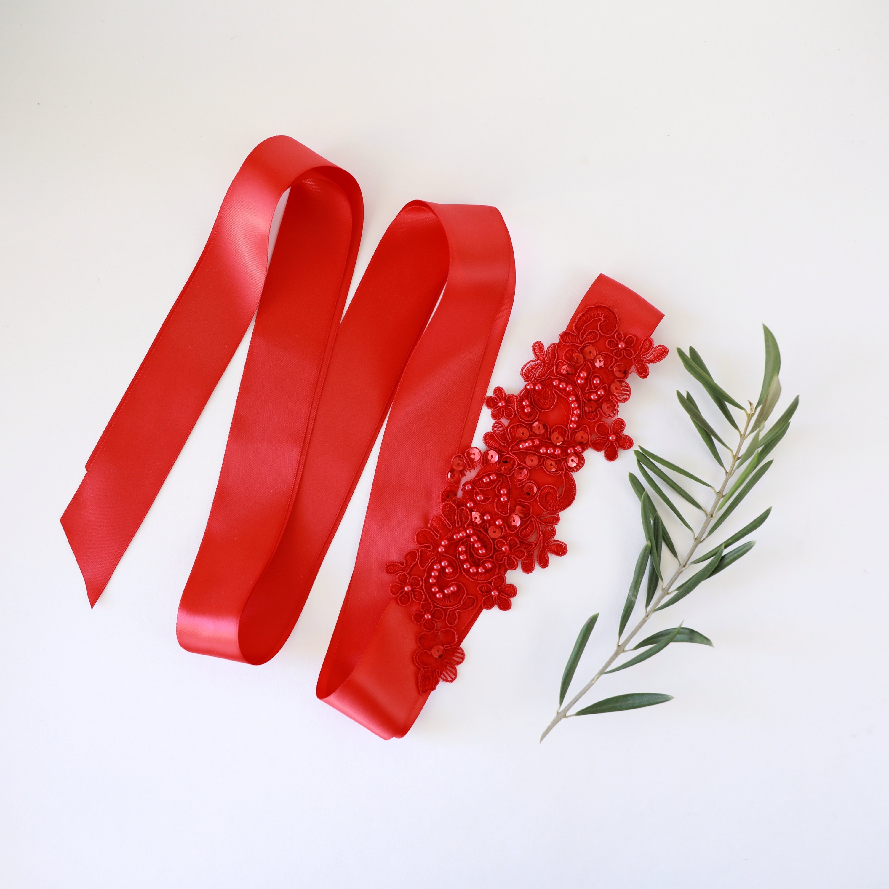 Red Beaded Lace Sash Bridal Red Sash Bridesmaid Sash Flower Etsy