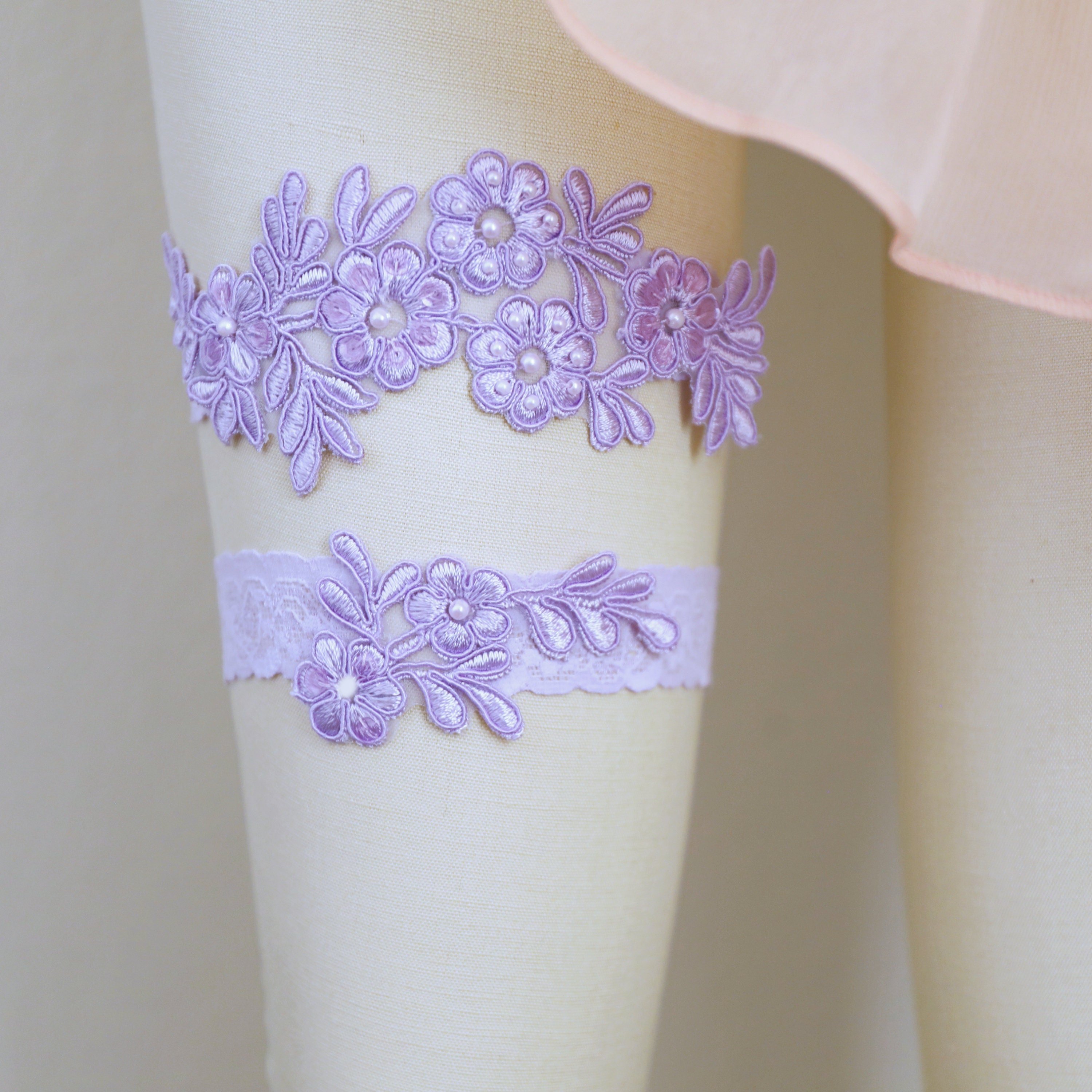 Wedding Garter SetLavaender Beaded Lace Wedding Garter Set Etsy