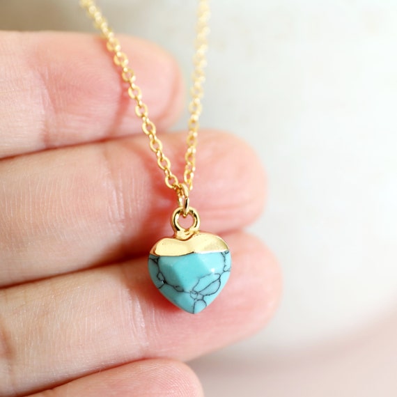 Blue stone heart necklace clearance
