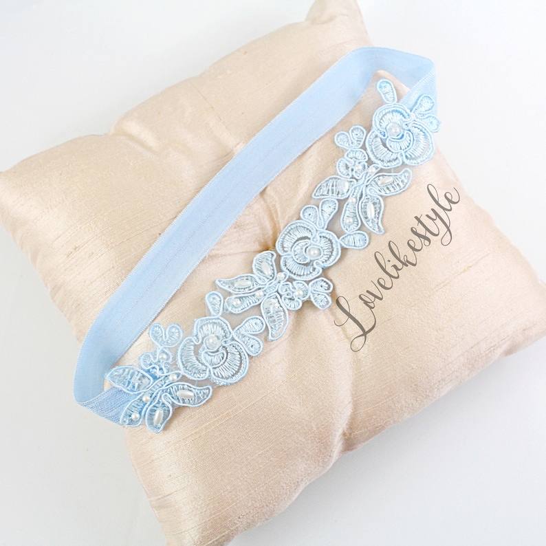 Blue Single Garter,Something Blue GT-34A Light Blue Embroidery Flower Lace Wedding Garter Light Blue Garter Set