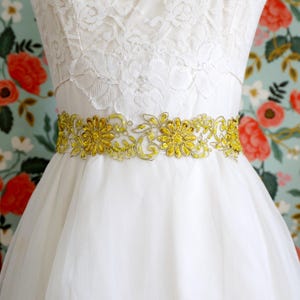 5126 Yellow Wedding Belt For Bride Dress- Dress Plain Bridal Andibro Handmade Rhinestone Bridal Belt, Gold Bridal Wedding  main image 2