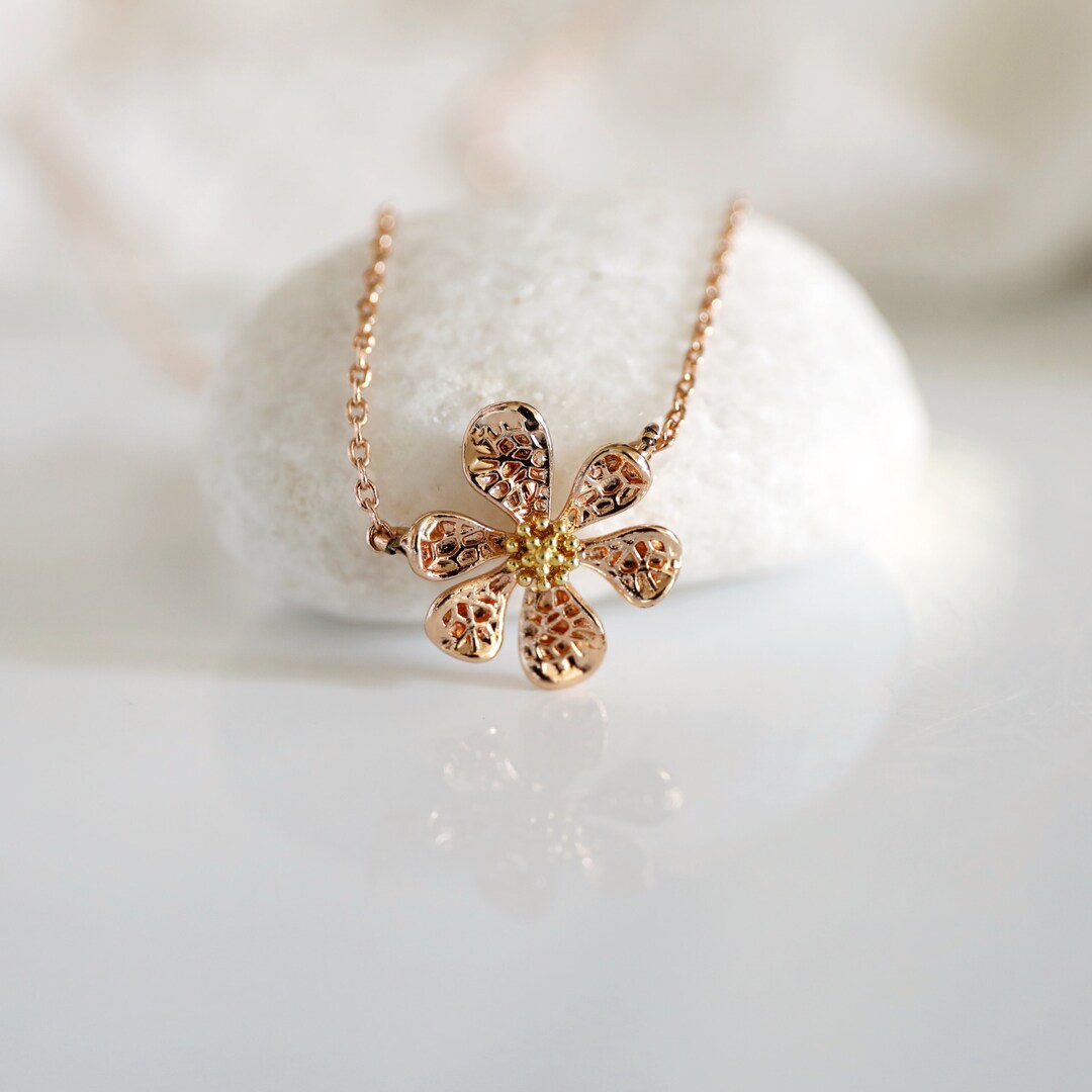 Fancy Gold R Flower Dainty Rose Gold Flower Pendant Necklace, Bridal Gift - Etsy