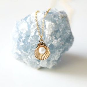 Gold Shell Necklace: Pearl Charm, Dainty Layered Necklace