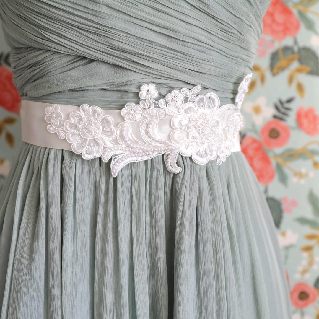 Ivory Beaded Flower Lace Wedding Sash Belt - Etsy
