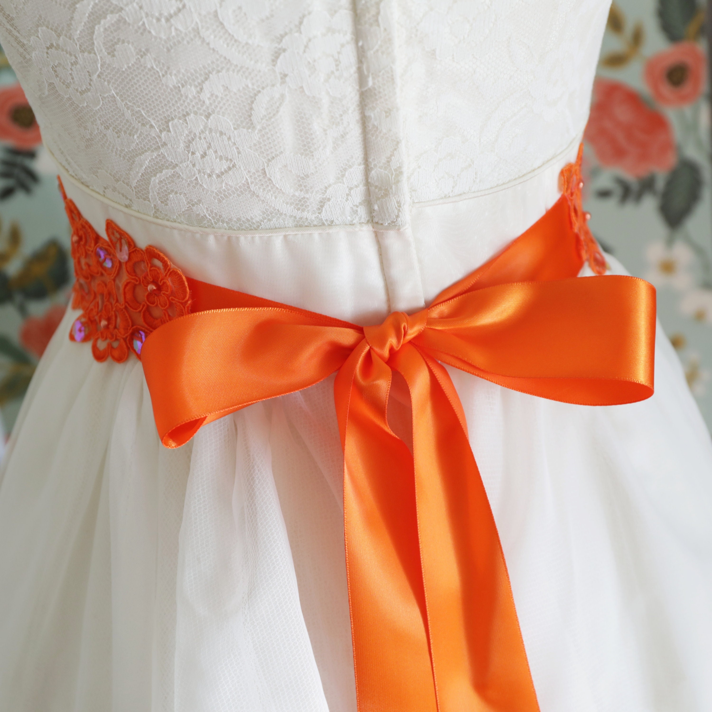 Orange Beaded Lace Bridal Sash: Flower Girl, Bridesmaid