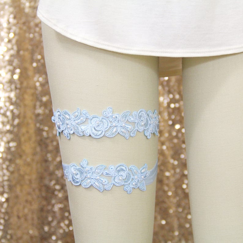 Blue Single Garter,Something Blue GT-34A Light Blue Embroidery Flower Lace Wedding Garter Light Blue Garter Set