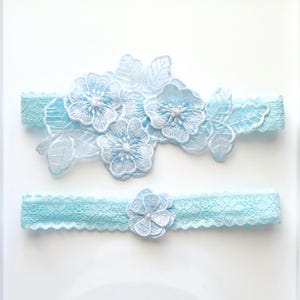 Light Blue Lace Garter Set, Bridal Wedding Garter, Wedding Garter Set, Blue Wedding Garter