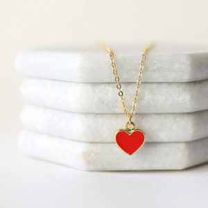 Red Heart Necklace, Red Heart Gold Chain Necklace, Bridesmaid Gift, Birthday Gift,Layered Necklace,Dainty Necklace, Mothers Day Gift