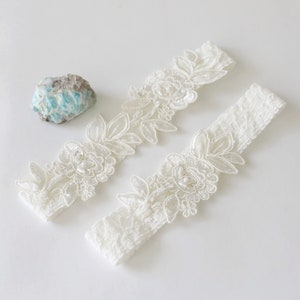 Wedding Garter, Ivory Embroidery Flower Lace Wedding Garter Set, Ivory Garter Set, Wedding Toss Garter 34A image 3