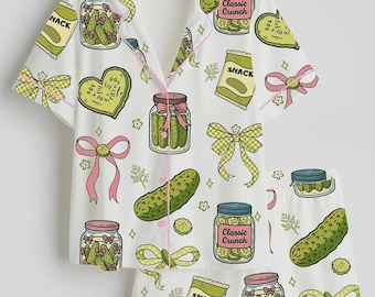 Pickle Jar Pajama Set – Cottagecore Coquette Sleepwear, Dill Pickle Lover Gift