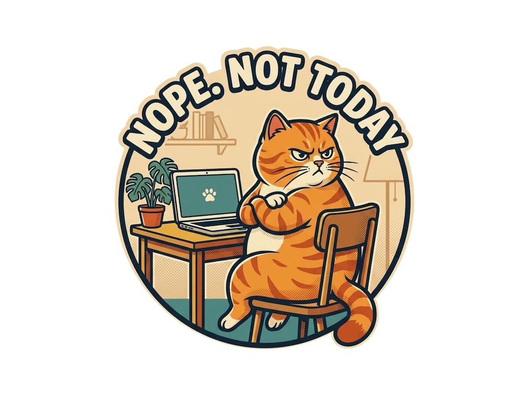 Work Sign Grumpy Cat Grumpy Office Cat | Work From Home | Funny Retro Cat Laptop Sticker ...