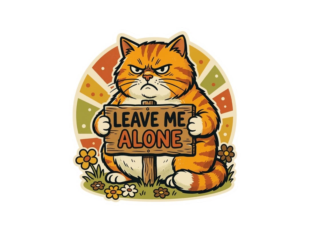 Work Sign Grumpy Cat Grumpy Office Cat | Funny Retro Cat Laptop Sticker | Leave Me Alone ...