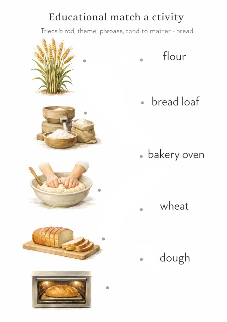 Montessori Bread Matching Worksheet Printable, From Wheat to Bread ...