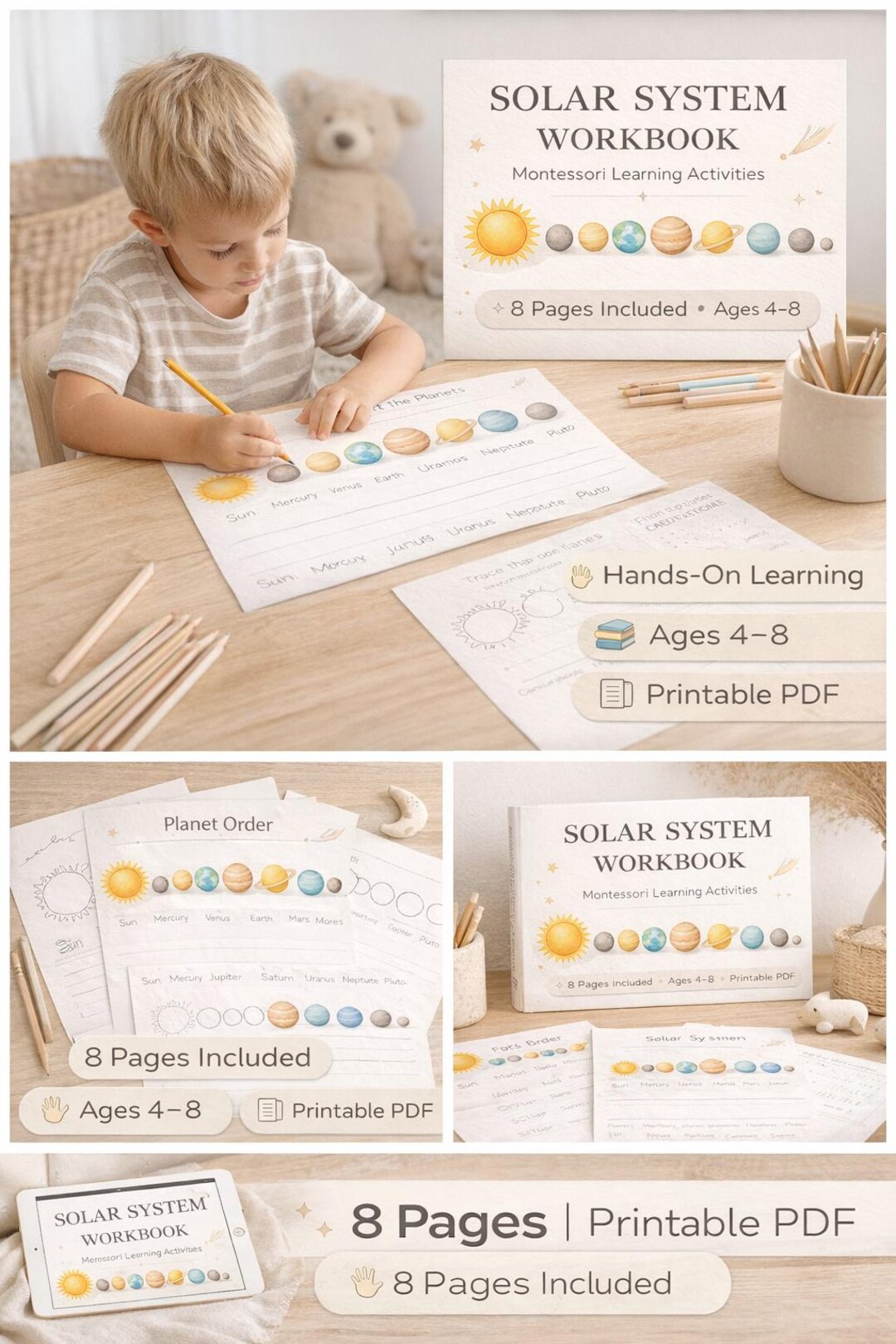 Montessori Solar System Workbook, Space Activities for Kids, Ages 4-8 ...