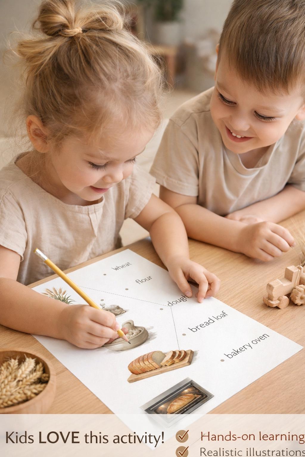 Montessori Bread Matching Worksheet Printable, From Wheat to Bread ...