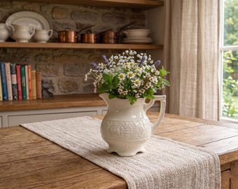Vintage USA White Ironstone Creamer - Embossed Floral Motif Scalloped Pitcher
