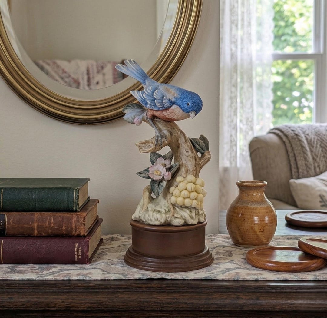 Vintage Bluebird Porcelain Figurine on Berry Branch 9.25