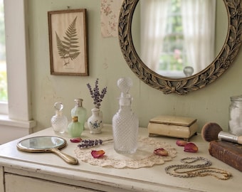 Vintage Avon Diamond Point Clear Glass Decanter With Stopper | Mid Century Decor