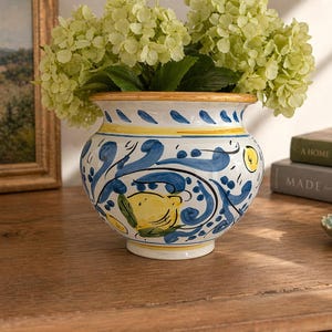 Sicilian Majolica Lemon Planter Hand Painted Italian Pottery Ceramiche Pattesi