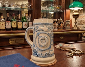 Vintage WCL Nautical Ceramic Beer Stein - Lighthouse & Life Ring Relief 7.25"