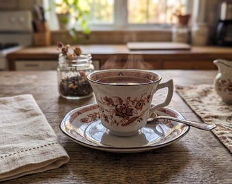 Vintage Wedgwood Kashmar Teacup and Saucer | Rust & Black Floral | England