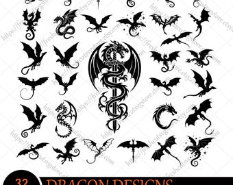 Dragon svg Bundle, Flying Dragons svg, Dragon Silhouette, Fantasy Dragon, Fire Dragon, Dragon Printable, Dragon Tattoo svg, Dragon Vector