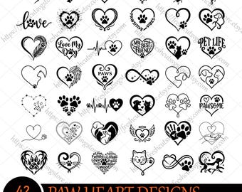 Heart Paw svg Bundle, Paw Print Clipart, Dog Cat Paw Vector, Pet Paw Print, Heart Paw Print, Dog Paw Heart svg, Cat Paw svg, Paw Love Design