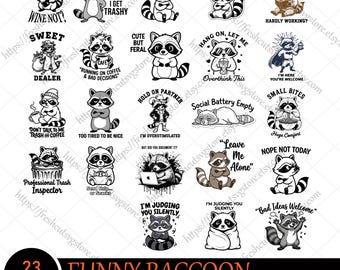 Funny Raccoon SVG Bundle, Sarcastic Raccoon Quotes for Cricut & Sublimation, Sarcastic Animal Sayings Png, Retro Raccoon Designs for TShirts