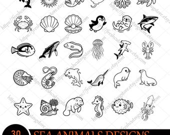 SVG de animales marinos, SVG de criaturas oceánicas, SVG de vida marina, SVG de vida marina, delfín, tortuga, ballena, caballito de mar, estrella de mar, medusa, cangrejo, archivo de corte