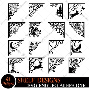 Shelf Bracket SVG Bundle, Shelving Bracket Design, Corner Shelf svg, Laser cut files shelving bracket,wall shelf support CNC Glowforge Files